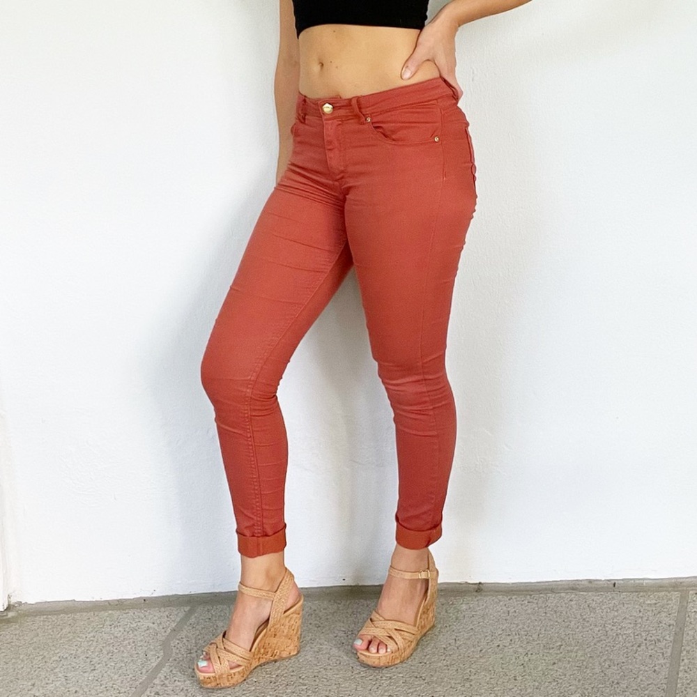 H&M burnt orange cotton skinny pants size 4 - Picture 3 of 7